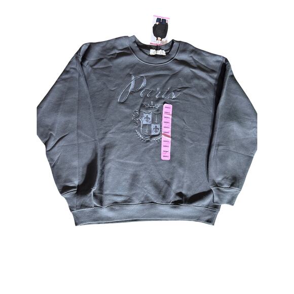 State of Mine womens Paris embroidered crewneck sweatshirt in dark grey Size S - Picture 2 of 7